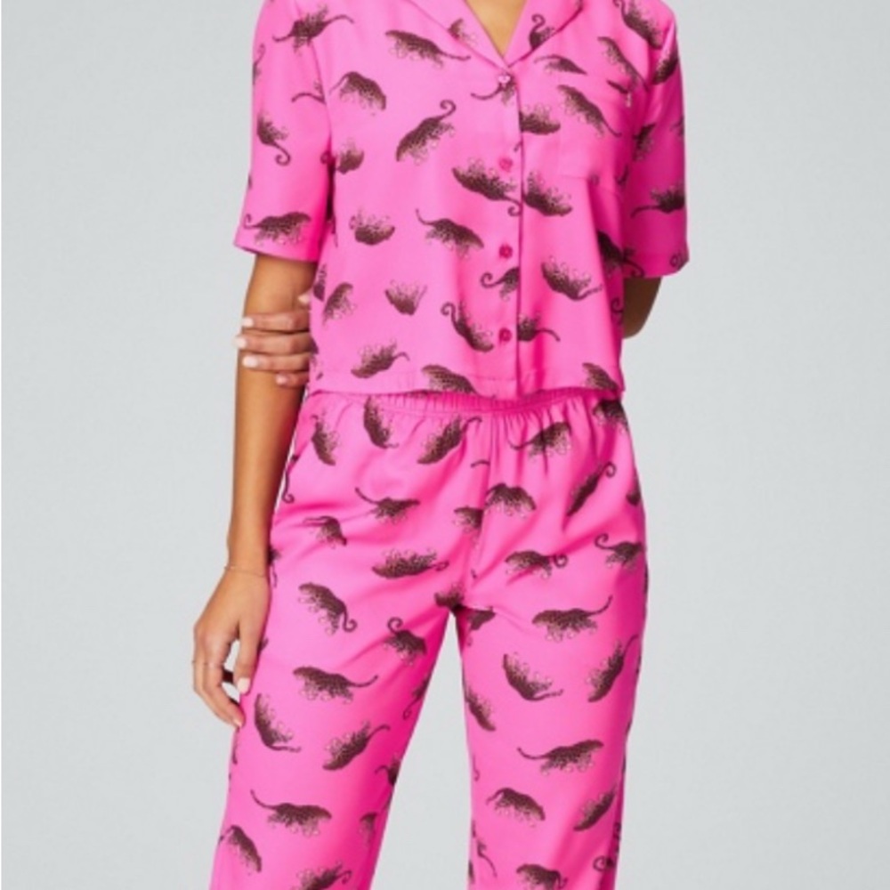Fabletics Pink Leopard Print Pajama Set